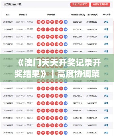 《澳門天天開獎記錄開獎結果》｜高度協(xié)調策略執(zhí)行